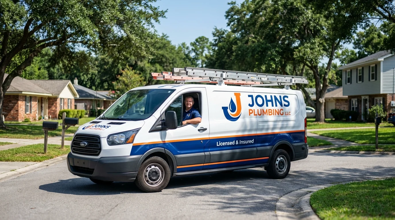 Johns Plumbing LLC service van in Louisville, IL