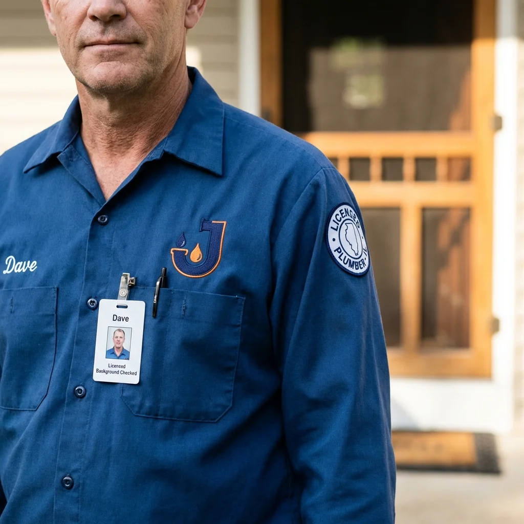 Licensed plumber showing ID badge in Louisville, IL