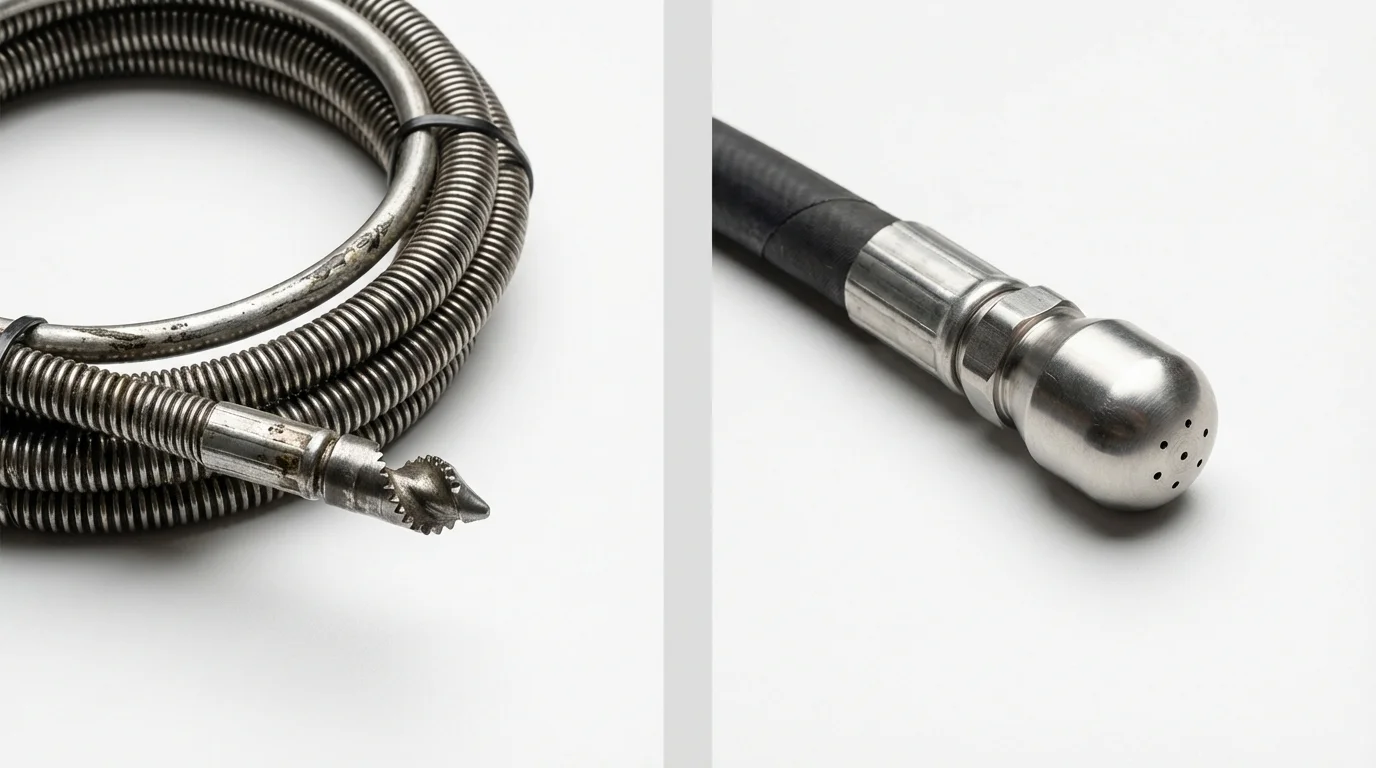 Drain snake cable and hydro jetting nozzle used for drain cleaning in Louisville, IL