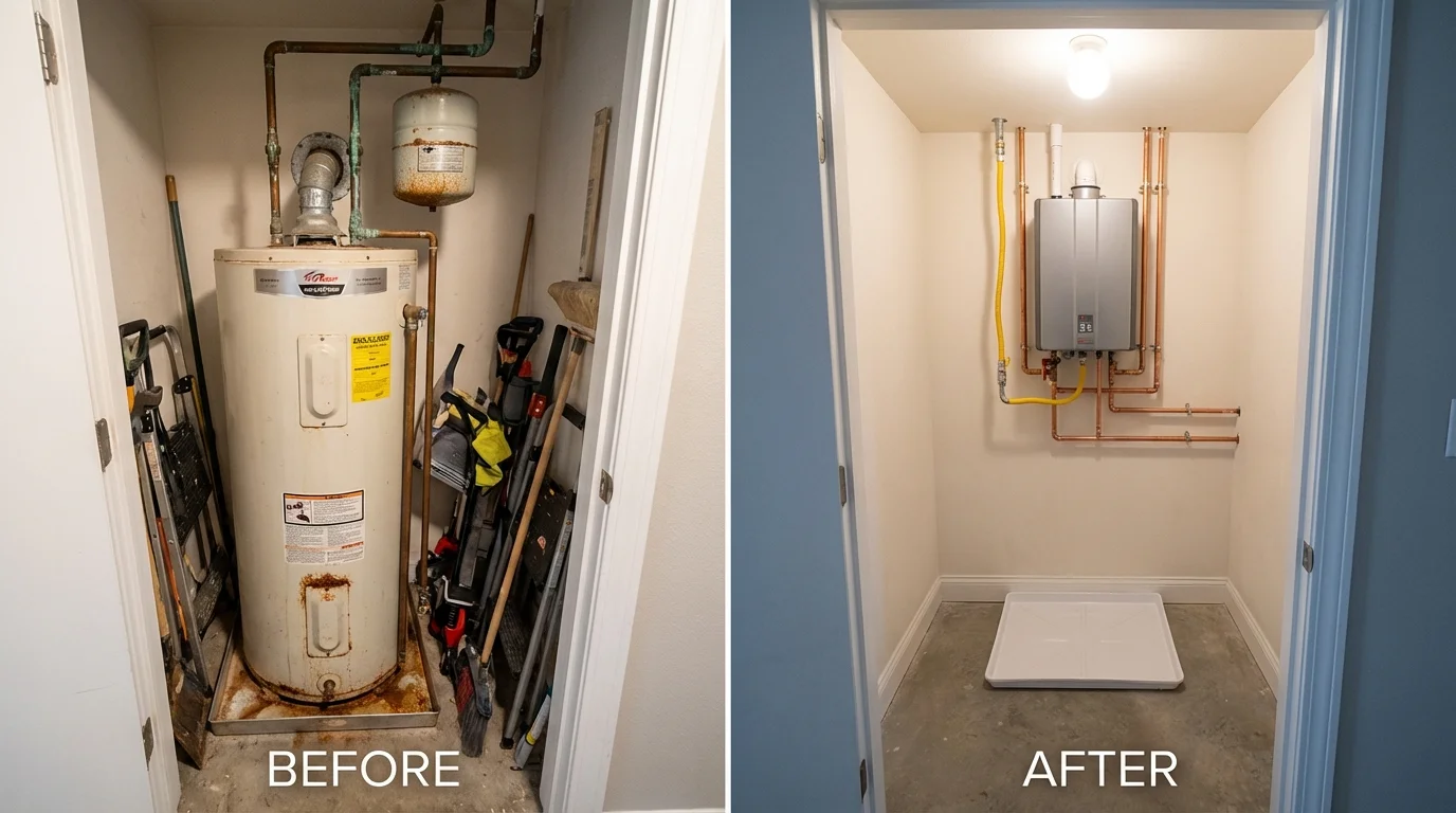 Tank water heater versus wall-mounted tankless unit comparison for Louisville, IL homeowners